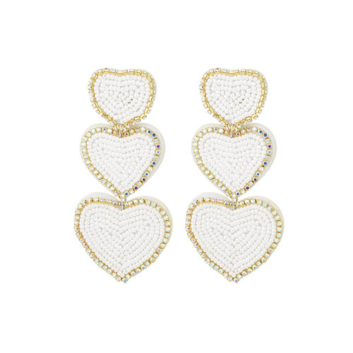 Earrings Beads 3 x Heart White Earrings Beads 3 x Heart White