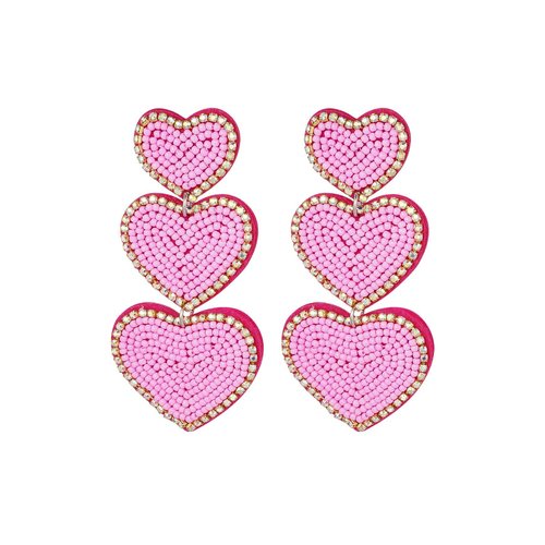 Earrings Beads 3 x Heart Fuchsia Earrings Beads 3 x Heart Fuchsia