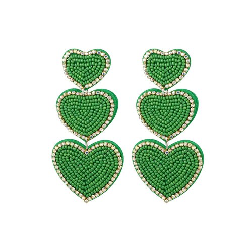 Earrings Beads 3 x Heart Green Earrings Beads 3 x Heart Green