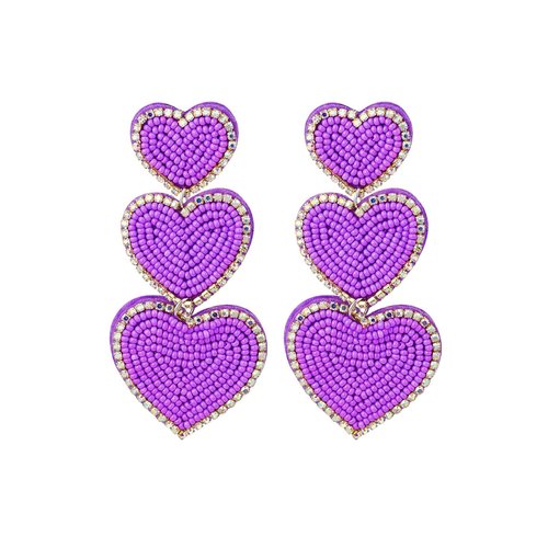 Earrings Beads 3 x Heart Purple Earrings Beads 3 x Heart Purple