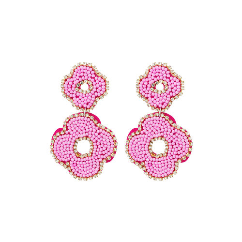 Earrings Beads Double Flower Fuchsia Earrings Beads Double Flower Fuchsia