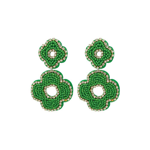 Earrings Beads Double Flower Green Earrings Beads Double Flower Green