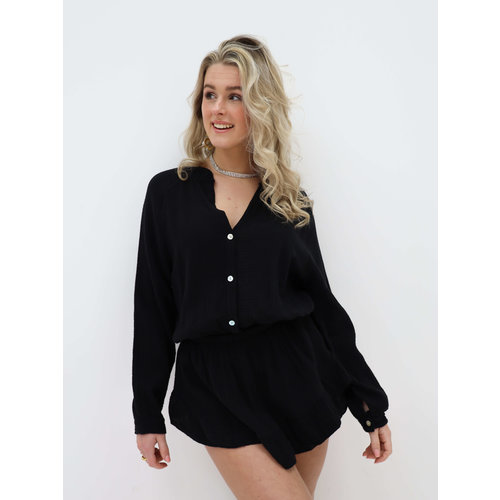 Lange Mouwen Playsuit Zwart Lange Mouwen Playsuit Zwart