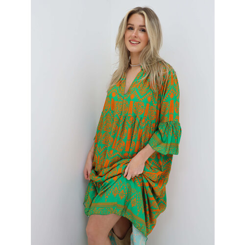 Print Maxi Jurk Groen/Oranje Print Maxi Jurk Groen/Oranje