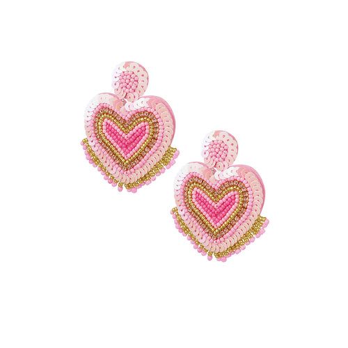 Kralen Oorbellen Hart Met Franjes Roze Kralen Oorbellen Hart Met Franjes Roze