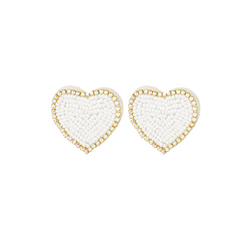 Kralen Oorbellen Hart met Strass Wit Kralen Oorbellen Hart met Strass Wit