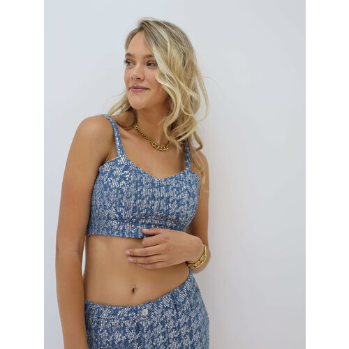 Shimmer Denim Crop Top Blauw Shimmer Denim Crop Top Blauw