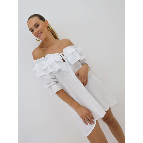 Katoenen Ruffle Jurk Wit Katoenen Ruffle Jurk Wit