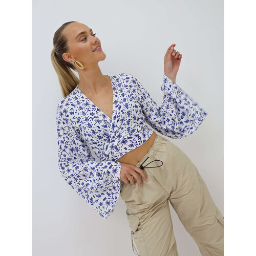 Korte Top Wijde Mouwen Blauw Korte Top Wijde Mouwen Blauw