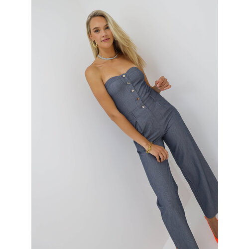 Pinstripe Bandeau Jumpsuit Blauw Pinstripe Bandeau Jumpsuit Blauw