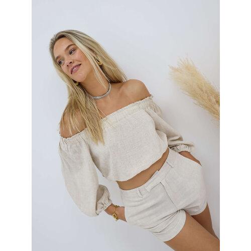Linen Off Shoulder Top Beige Linen Off Shoulder Top Beige