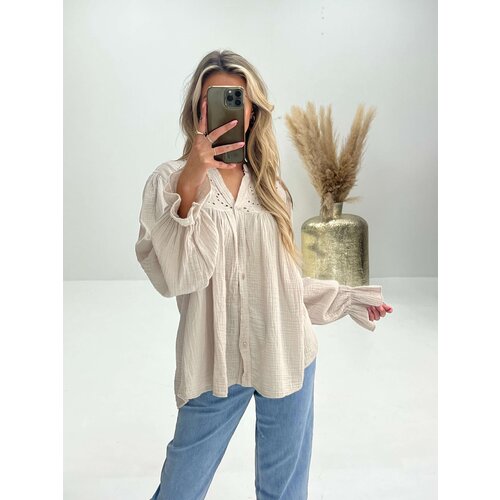 Cotton Blouse Broderie Beige Cotton Blouse Broderie Beige