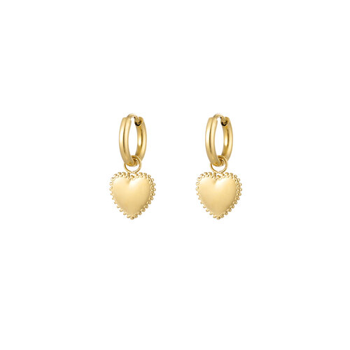 Earrings Decorated Heart Small Gold - Stainless Steel Earrings Decorated Heart Small Gold - Stainless Steel