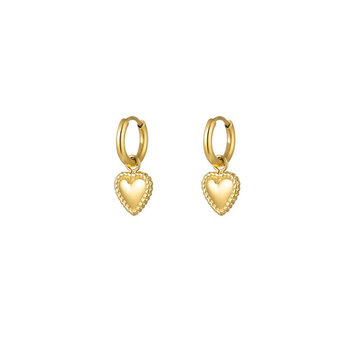 Earrings Heart With Decoration Gold - Stainless Steel Earrings Heart With Decoration Gold - Stainless Steel
