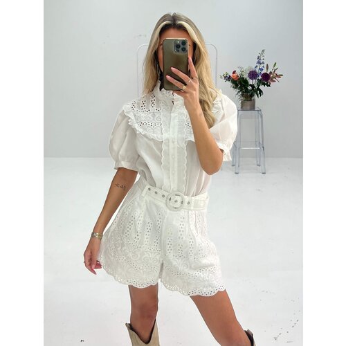 Broderie Short Sleeve Blouse White Broderie Short Sleeve Blouse White
