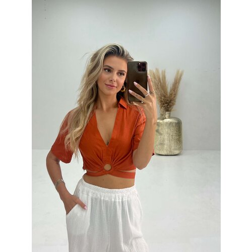 Cropped Linen Blouse Circle Rust Cropped Linen Blouse Circle Rust