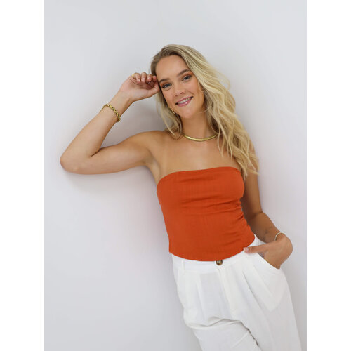 Linnen Bandeau Top Rust Linnen Bandeau Top Rust