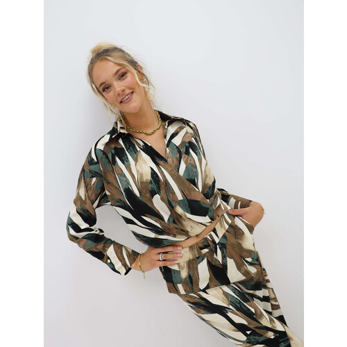 Cropped Print Blouse Brown Cropped Print Blouse Brown
