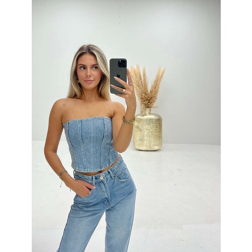 Rhinestone Denim Corset Top Rhinestone Denim Corset Top