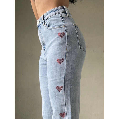 Straight Jeans Rhinestone Hearts Red Straight Jeans Rhinestone Hearts Red
