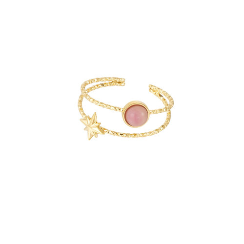 Dubbele Ring Natuursteen En Ster Roze Goud Dubbele Ring Natuursteen En Ster Roze Goud