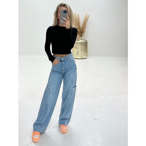 Wide Leg Side Pockets Jeans Blue Wide Leg Side Pockets Jeans Blue