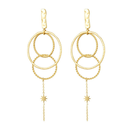 Earrings Circles With Chain Gold Earrings Circles With Chain Gold