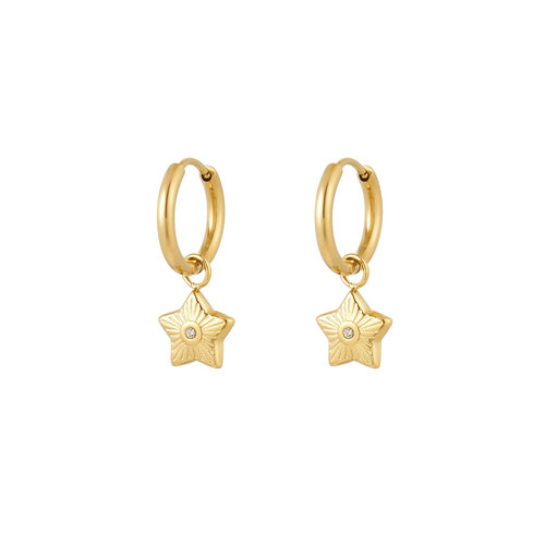Charm Earrings Star With Stone Gold Charm Earrings Star With Stone Gold