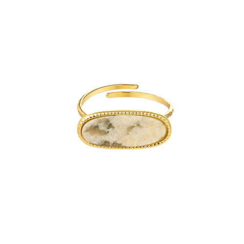 Ring With Elongated Stone Beige Ring With Elongated Stone Beige