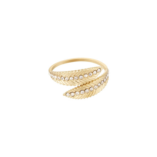 Ring Feather With Stones Stainless Steel Gold Ring Feather With Stones Stainless Steel Gold