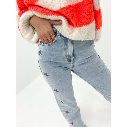 Straight Jeans Rhinestone Stars Red Straight Jeans Rhinestone Stars Red