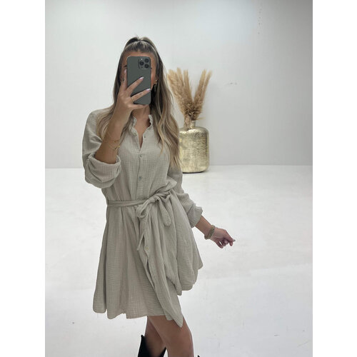 Long Sleeve Tetra Dress Beige Long Sleeve Tetra Dress Beige