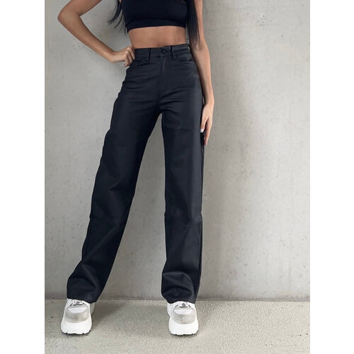 Long Straight Coated Pants Black Long Straight Coated Pants Black