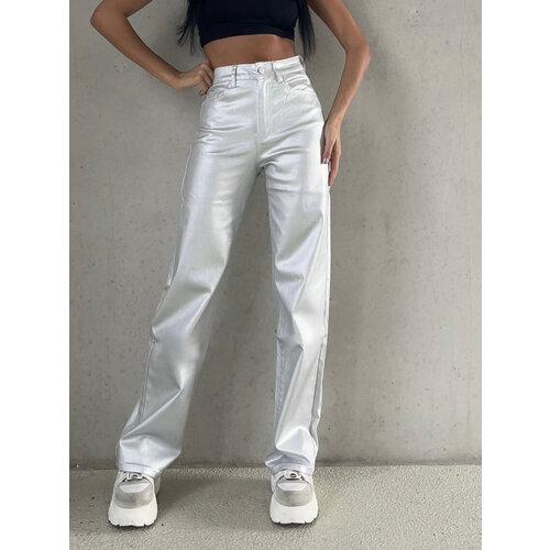 Long Straight Coated Pants Silver Long Straight Coated Pants Silver