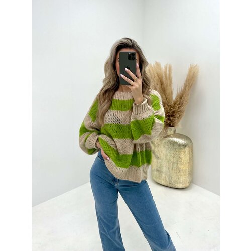 Gestreepte Wollen Trui Beige/Groen Gestreepte Wollen Trui Beige/Groen