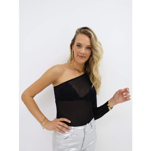 One Sleeve Glitter Bodysuit Zwart One Sleeve Glitter Bodysuit Zwart