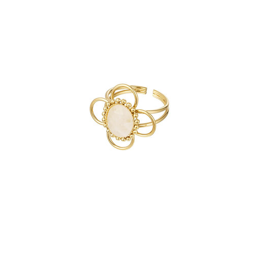 Ring Classy Flower With Stone Gold/Off-White Ring Classy Flower With Stone Gold/Off-White