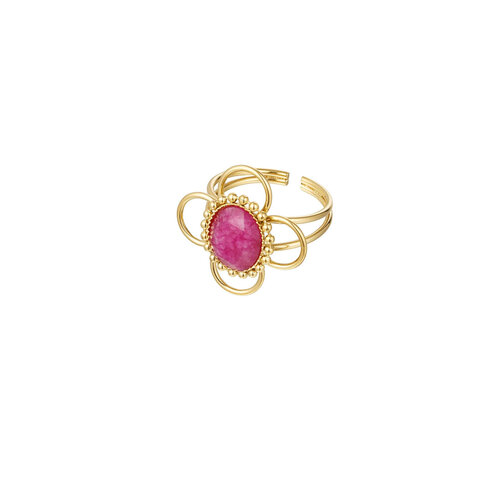 Ring Classy Flower With Stone Gold/Fuchsia Ring Classy Flower With Stone Gold/Fuchsia
