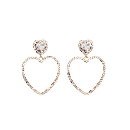 Strass Hartjes Oorbellen Goud Strass Hartjes Oorbellen Goud