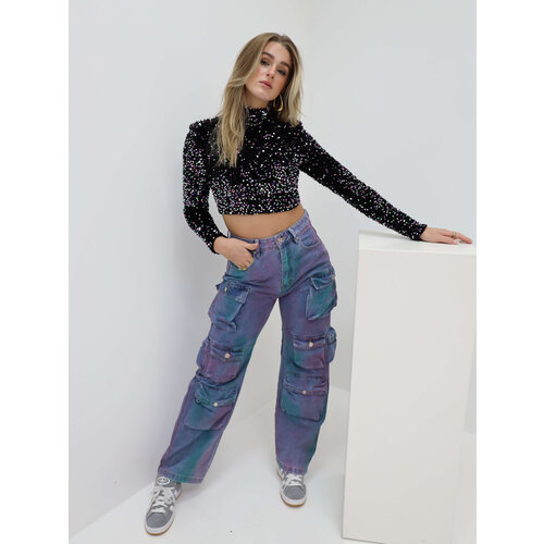 Wide Cargo Pants Pockets Purple Wide Cargo Pants Pockets Purple