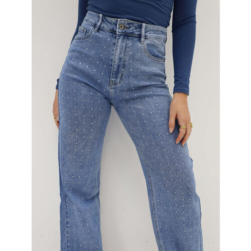 Wide Leg Rhinestone Jeans Blue Wide Leg Rhinestone Jeans Blue