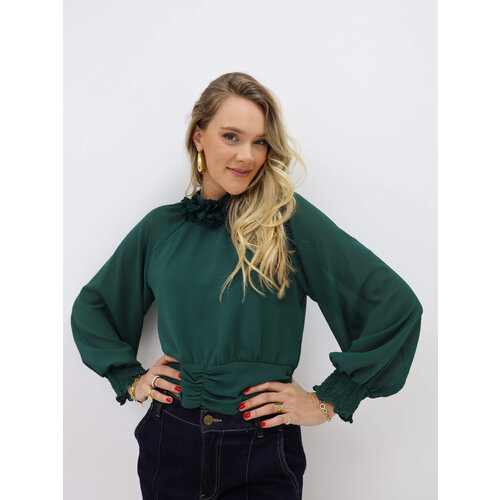 Lange Mouwen Hoge Hals Blouse Groen Lange Mouwen Hoge Hals Blouse Groen