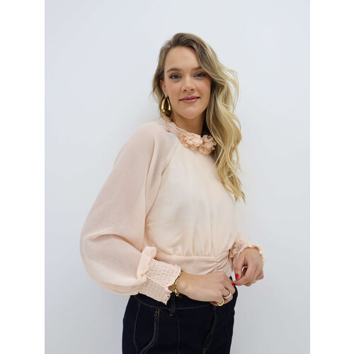 Lange Mouwen Hoge Hals Blouse Peach Lange Mouwen Hoge Hals Blouse Peach