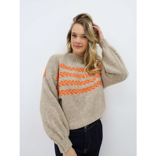 Trui Print Oranje/Beige Trui Print Oranje/Beige