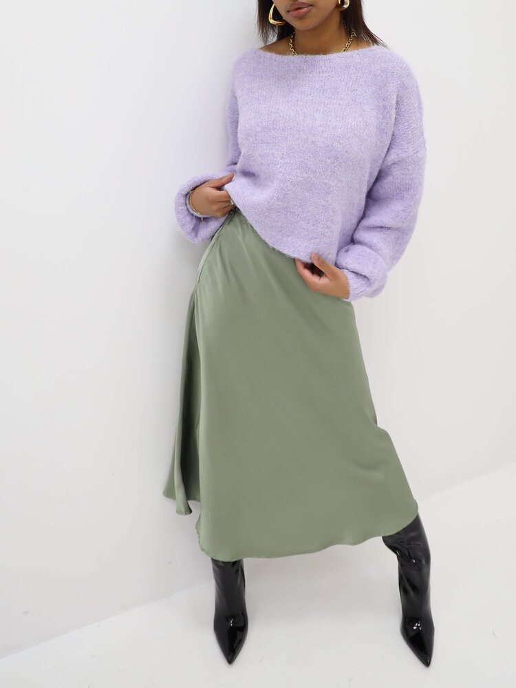 Satijnen Midi Rok Groen LADYLIKE FASHION
