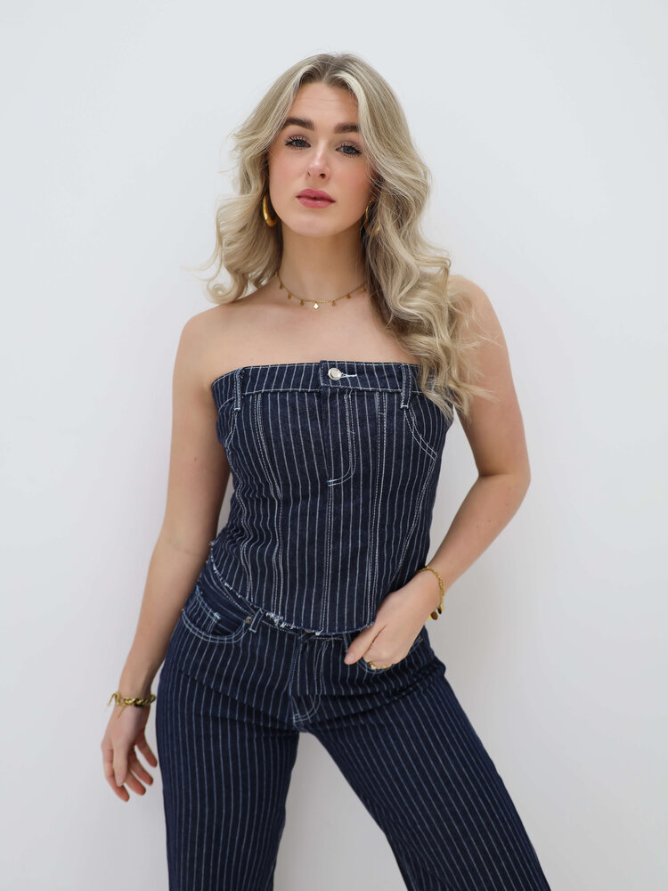 Pin Stripe Corset Top Blue - LADYLIKE FASHION