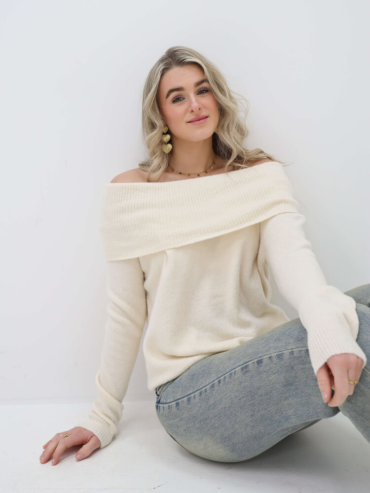 Off Shoulder Jumper Ecru LADYLIKE FASHION