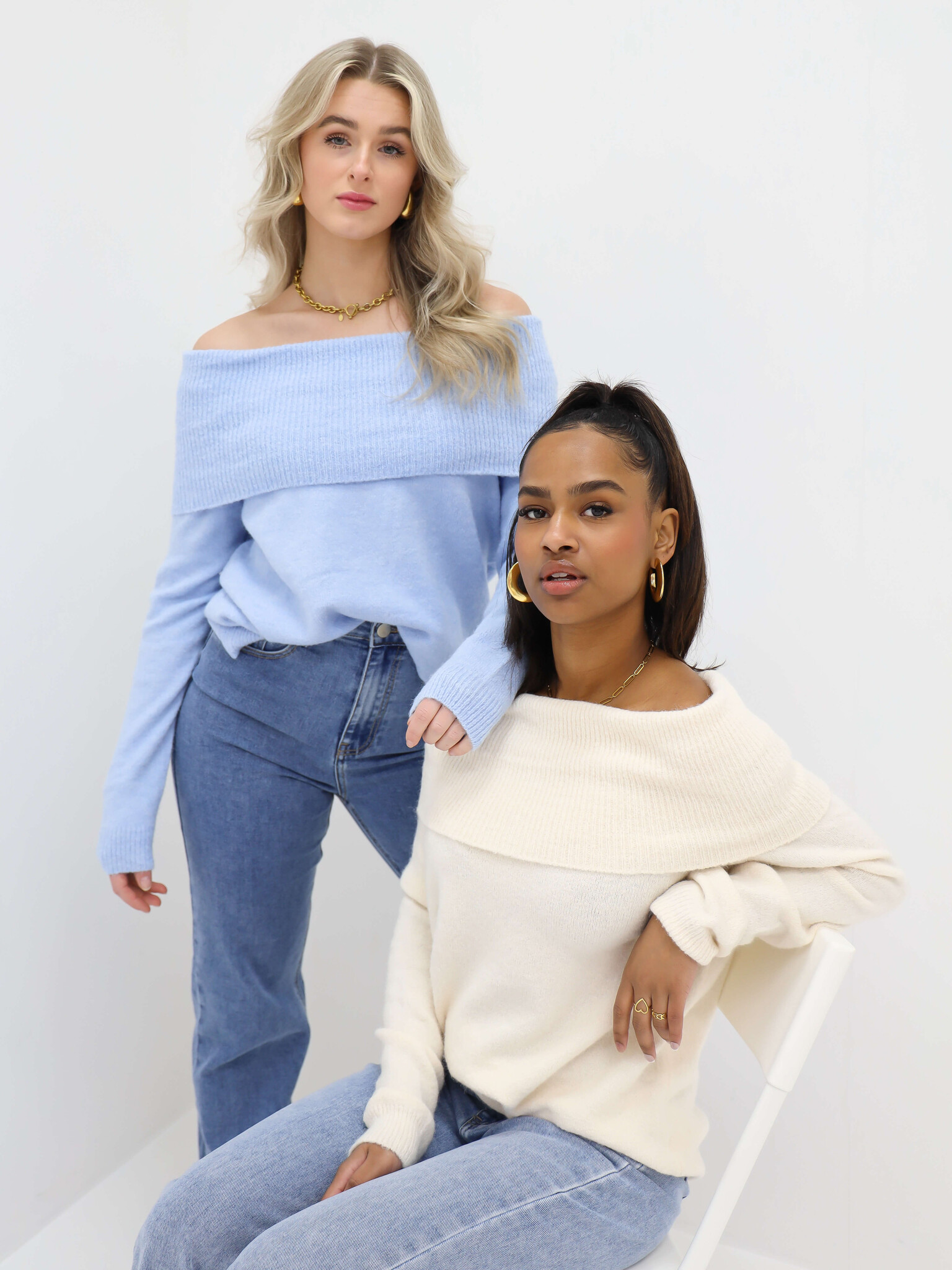 Off Shoulder Jumper Ecru LADYLIKE FASHION