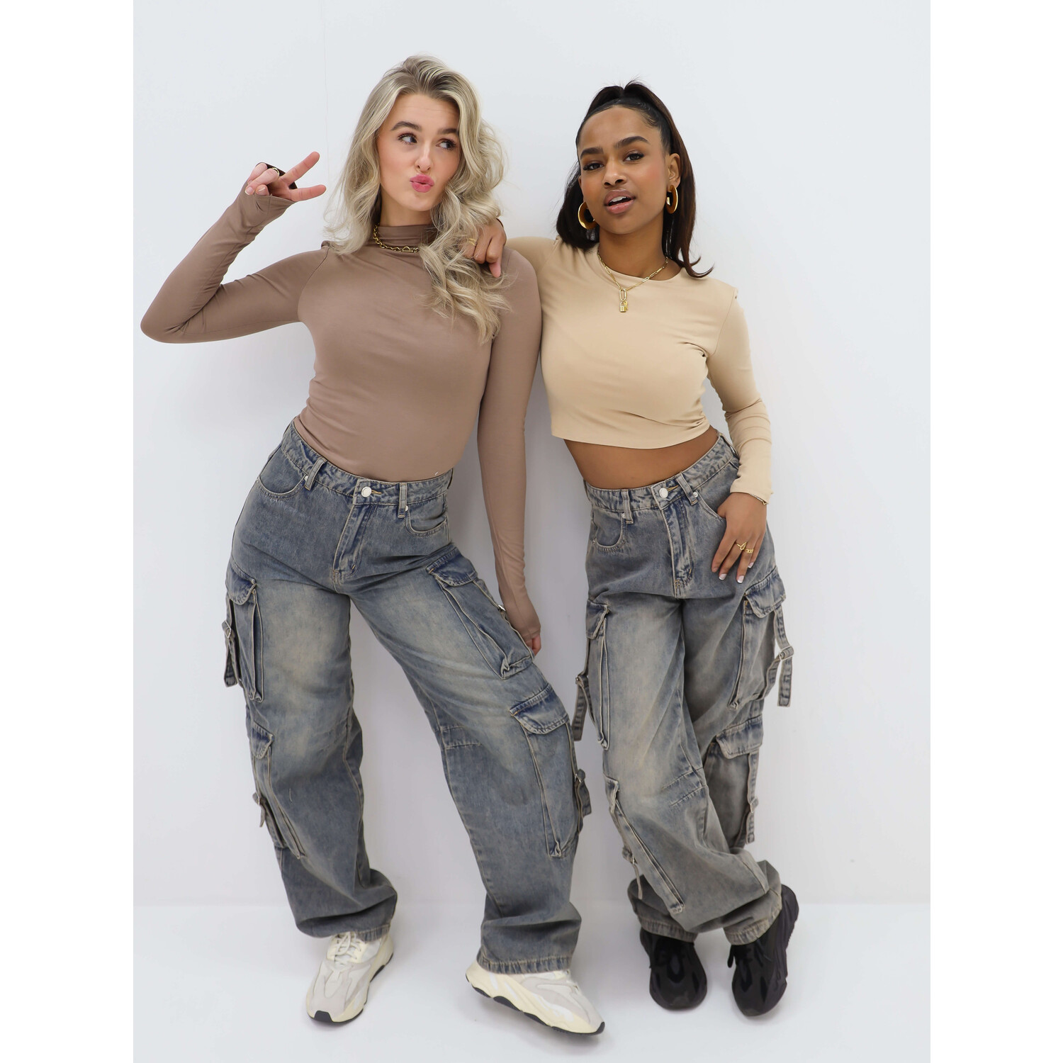SeeSee Cargo Pants Double Pockets Washed Blue