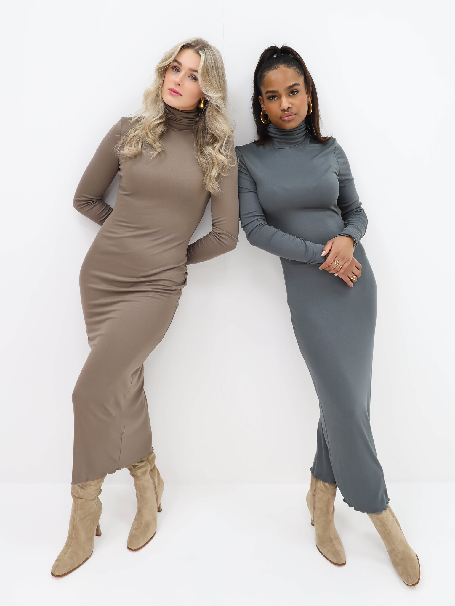 Maxi Dress Turtle Neck Grey LADYLIKE FASHION